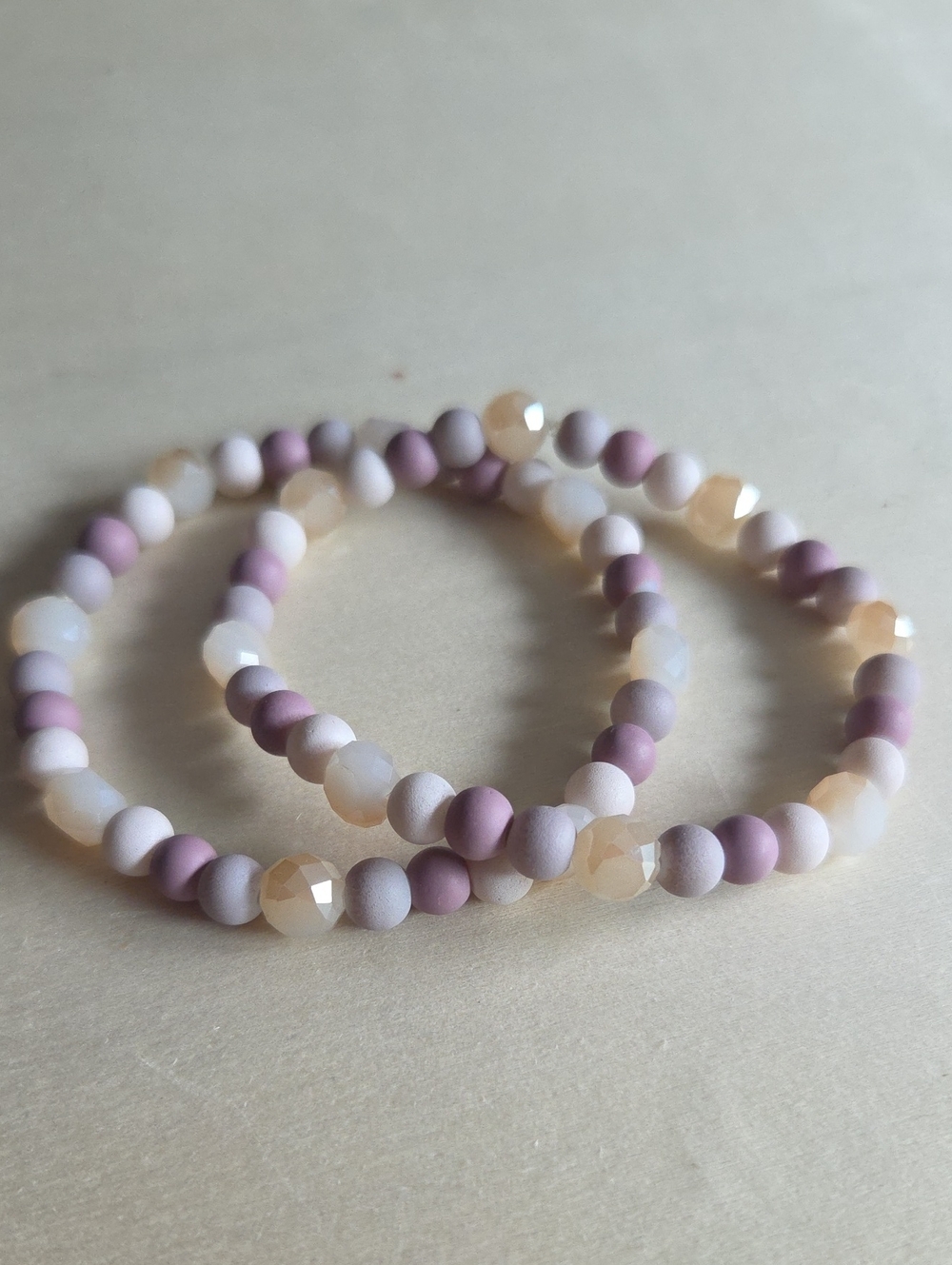 Matte Lavender and Cream Beaded Stretch Bracelet Set - Women Jewelry